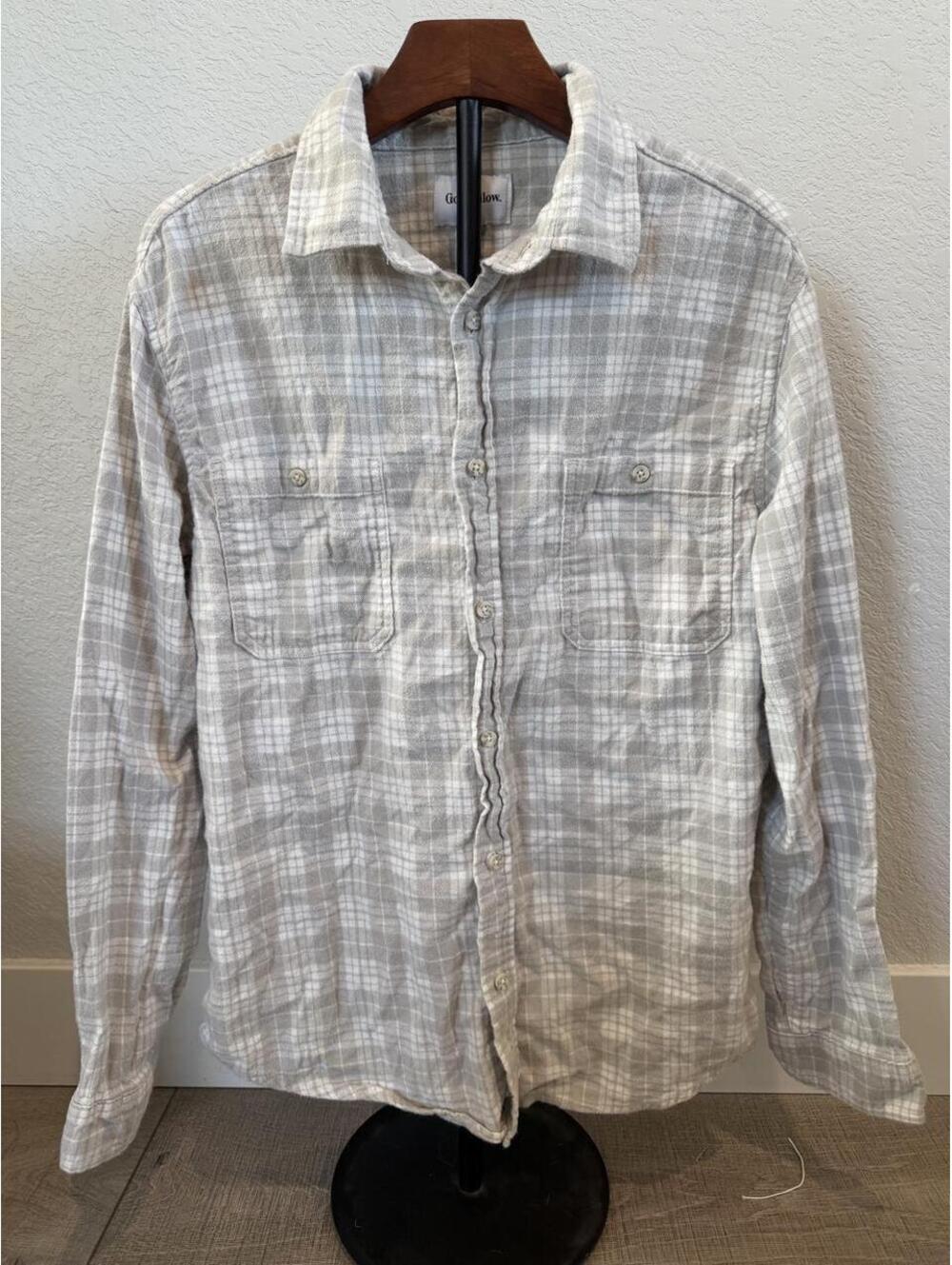 Goodfellow & Co. Men's Long Sleeve Button Down Shirt Size L White & Gray Plaid